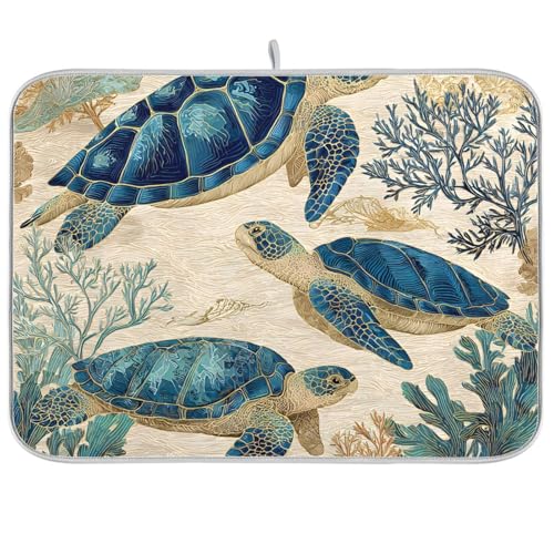 Watercolor Sea Turtle Swimming Pattern Dish Drying Mat Super Absorbent Drying Mat 18x24 inch Large Dish Drying Mats for Kitchen Counter Dish Drying Pads Kitchen Drying Matt for Countertop - color: Watercolor Sea Turtle Swimming Pattern, size: 18" x 24"