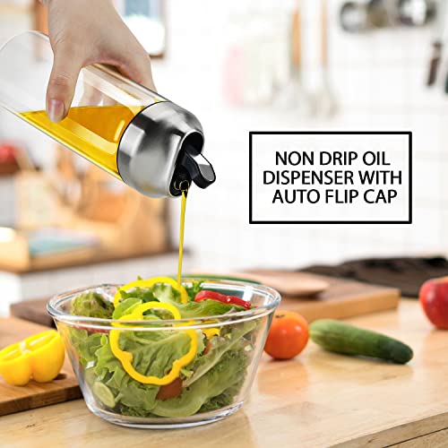 Aelga Olive Oil Dispenser Bottle - Glass Oil Dispenser - Dispenser Bottle for Kitchen with Stainless Steel Spout - color: Silver, style: 14OZ Set of 1