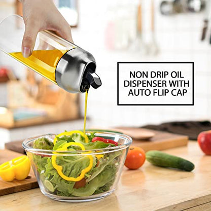 Aelga Olive Oil Dispenser Bottle - Glass Oil Dispenser - Dispenser Bottle for Kitchen with Stainless Steel Spout - color: Silver, style: 14OZ Set of 1