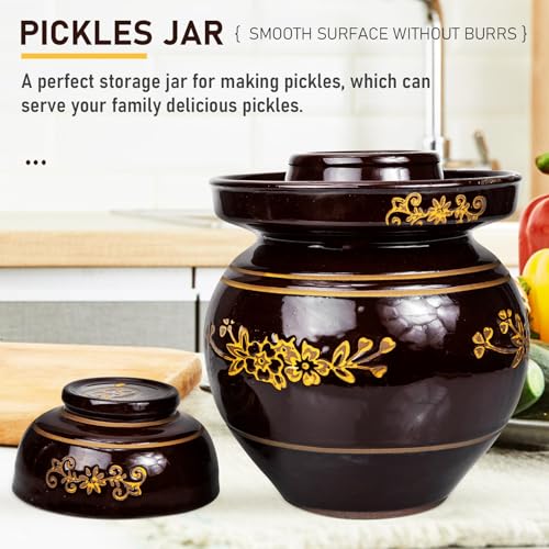 SHINEOFI Traditional Ceramic Pickle Jar 5.5lb Sichuan Pickle Sealing Can Vegetable Fermenting Crock with Airtight Lid for Kimchi and Sauerkraut Storage Random Color