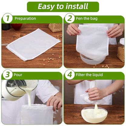 6 Pcs Nut Milk Bag, 7.87 x 5.9 Inch Reusable Nylon Cloth Bags 200 Mesh Cheese Cloth Bag Fine Mesh Bags for Straining Fruit Juice Soup Cheese Coffee Tofu Yogurt Tea