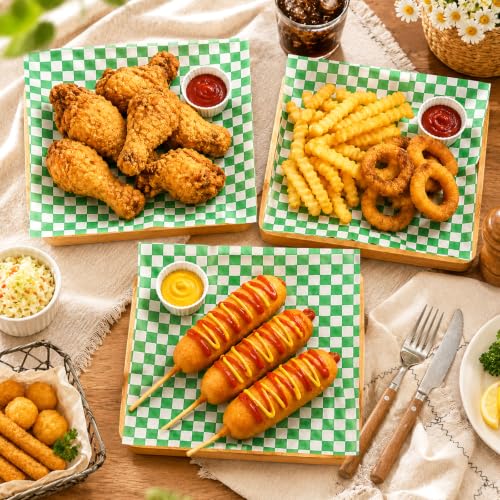 1000 Pcs Deli Paper Sheets 12x12", Premium Food Basket Liners, Grease Resistant Wax Paper Sheets for Food, Classic Checkered Sandwich Wrapping Paper for Party, Festival and Outdoors - color: Green