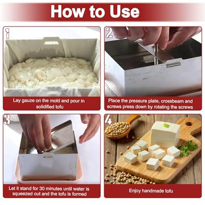 Tofu Press Stainless Steel, Sus304 Paneer Press with Presser Towel and Drip Tray, Tofu Maker for Homemade Firm Tofu, Paneer & Cheese-Fast Water Removal Enhanced Texture & Flavor