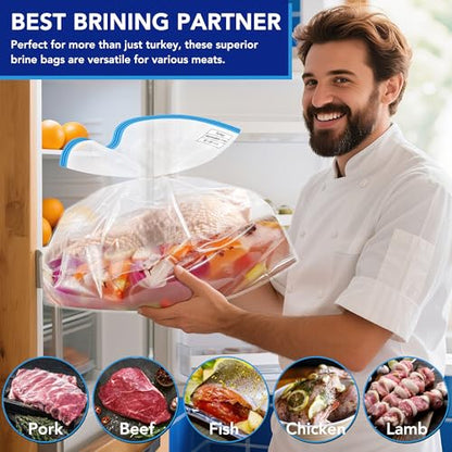 2 Pack 26” x 22” Extra Large Brining Bags for Turkey with String | Double Zippers Turkey Brine Bags for Marinade, Steak, Chicken, Beef, Ham, Pork, , with Date Label - color: 2 pack
