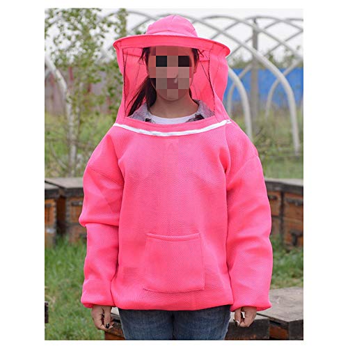 Breathable Beekeeping Protective Jacket Suit with Pull Hat Veil for Professional and Beginner Beekeepers Without Pants - color: Pink