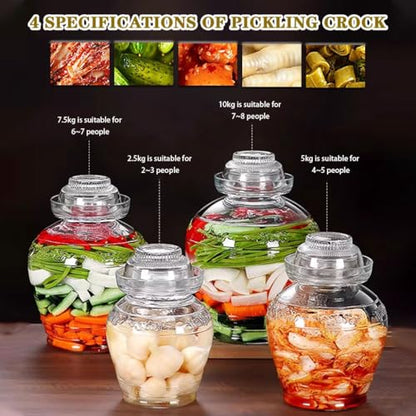 Old Traditional Relief Design Pickle Jar, Water-Tight Fermentation Tank with Lid, Pickled Vegetable Pickling Crock, Glass Storage Bottle(5kg/176.4oz) - size: 5kg/176.4oz