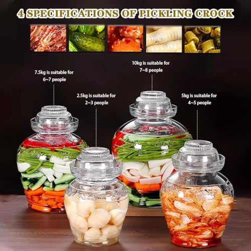 Old Traditional Relief Design Pickle Jar, Water-Tight Fermentation Tank with Lid, Pickled Vegetable Pickling Crock, Glass Storage Bottle(7.5kg/264.6oz) - size: 7.5kg/264.6oz