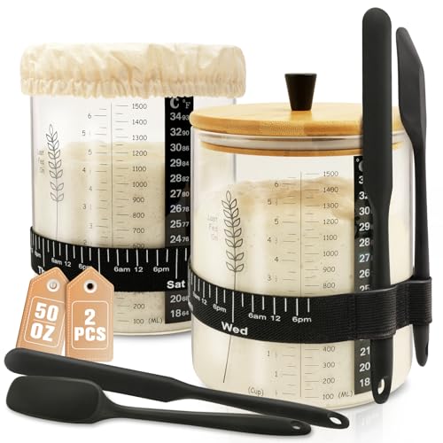 50oz Sourdough Starter Jar Kit, Wide Mouth Sourdough Jar | Sourdough Starter Kit & Sourdough Bread Baking Supplies for Sour Dough Bread, Sour Dough Starter Jars for Beginners(2 Pack) - size: Wide mouth- 2 Pack
