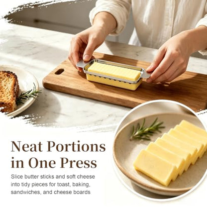 Butter Cutter and Cheese Slicer, Dishwasher-Safe Stainless Steel | Wire slicer for butter sticks, soft cheese, eggs, tofu, fruit, and lunch meat; ergonomic grip, easy cleanup