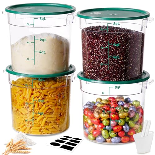 6QT NSF Round Food Storage Containers with Lids: 4 PCS [Total Food Grade][Hot&Cold Resistant] Dough Proofing Container for Pizza, Bread with Measuring Spoons Included(BPA FREE) (GREEN) - color: K4-6QT-4PCS-ROUND-GREEN