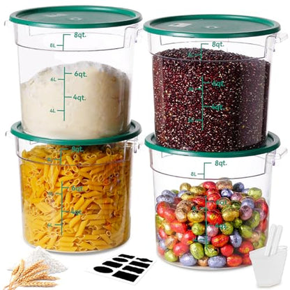 6QT NSF Round Food Storage Containers with Lids: 4 PCS [Total Food Grade][Hot&Cold Resistant] Dough Proofing Container for Pizza, Bread with Measuring Spoons Included(BPA FREE) (GREEN) - color: K4-6QT-4PCS-ROUND-GREEN