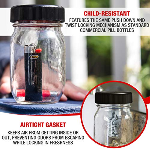 Masontops Jar Safe - Child Proof Herb Container - 2PK - Airtight Storage - Regular Mouth Jar Lock - Stash Bottle Locker - color: Rippin' Red/OG Black, size: Regular Mouth