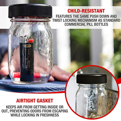 Masontops Jar Safe - Child Proof Herb Container - 2PK - Airtight Storage - Regular Mouth Jar Lock - Stash Bottle Locker - color: Rippin' Red/OG Black, size: Regular Mouth
