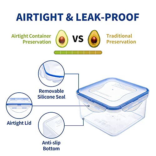 KIGI 42 oz Square Food Storage Containers, Leak-proof &Airtight, 4-Sided Locking Lid, Ideal for Lunch, Meal Prep, Leftover & Salad, BPA-Free Plastic, 5.2 cup, 6 Piece Set - size: 5.2 cup (6-Piece)