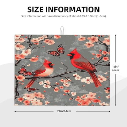 Cardinal Birds Dish Drying Mat for Kitchen Counter Microfiber Super Absorbent Non-Slip Dish Drying Pad for Countertops Dishes Utensils Stylish Quick-Dry Machine Washable 18x24 Inch - color: Cardinal Birds