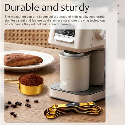 11 pcs Gold Measuring Cups and Spoons Set,Includes 4pcs Measuring Cups And 6pcs Magnetic Measuring Spoons & 1 Leveler,Stainless Steel is Ideal for Measuring Liquids And Dry Ingredients - color: 11 set