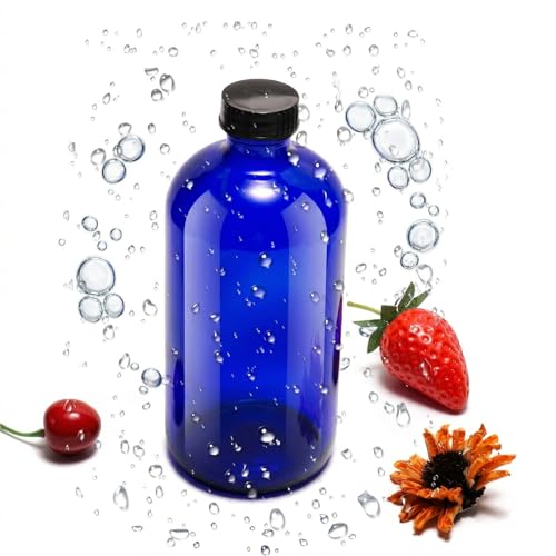 16oz blue Glass Bottles with Reusable Lids (2 Pack),Boston Storage bottle,Dispensing for Homemade Vanilla Extract,Essential Oils,plant,Ginger Shots