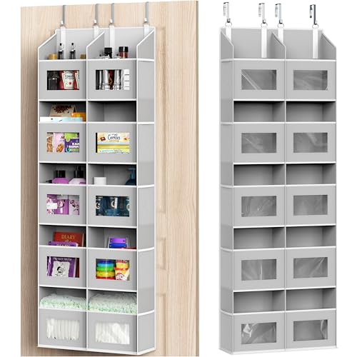 Simple Houseware Extra Large Heavy Duty Over the Door Organizer with 10 Clear Window Pockets, 80 lbs Capacity for Pantry, Closet, Bathroom, Gray - size: 10 Pockets