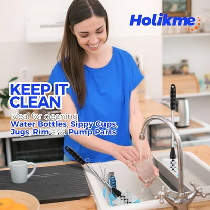 Holikme 6 Pack Brush Set, 14" Long Handle Stainless Steel Cleaner, 3 Straw Brushes, 4-in-1 Cleaning Brush for Water and Baby Bottles Straws, Aqua - color: Aqua, size: 6Pack