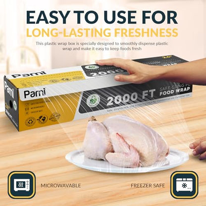 PAMI Plastic Food Wrap 24” x 2000 FT with Slide Cutter – Safe Cling Stretch Film, BPA Free, Microwave & Freezer Safe, Durable Food Storage Wrap for Home & Commercial Use - size: 24 " x 2000ft