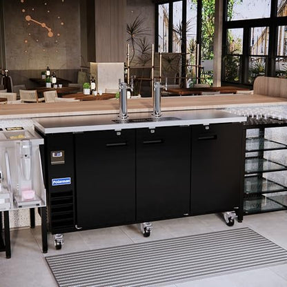 Polarman Commercial Beer Dispenser Two Single-tap Draft Kegerator 3 Door Keg Refrigerator for Bars and Restaurants 73” W Stainless Steel With 4 Coupler, 33°F- 41°F Temperature Control-Direct Draw - size: 73"W Two tower Double-tap