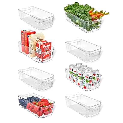 Lifemaster Multi-Purpose Refrigerator Bins - 8 Pieces Usable And Stackable Design Fridge Bin Organizer With Easy Grip Handles - Clear - size: 8 Pack