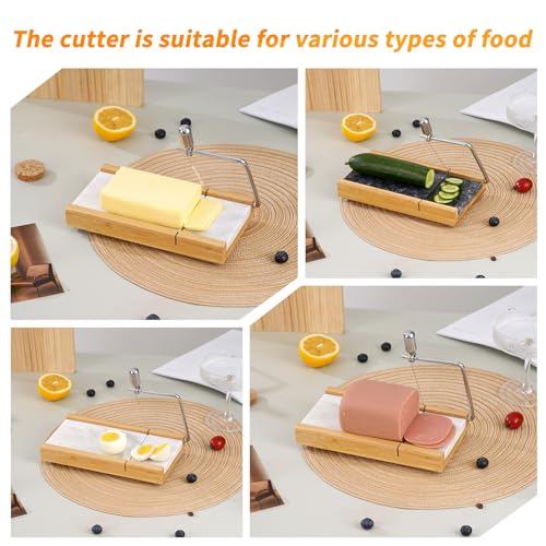 Tianman Cheese Slicer Cheese Cutter with 4 Replacement Cutting Wire,Heavy Duty 8.27"x 4.4",Marble Board Cheese Slicer for Block Cheeses, Butter,Cakes and More(White Grey) - color: White