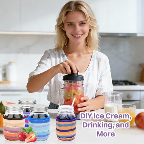 KJQJLY 4 Pcs Mason Jars Sleeves Neoprene 16oz Regular and Wide Mouth Mason Jar Sleeves Holder with Handle (rainbow, 16 OZ) - color: rainbow, size: 16 OZ