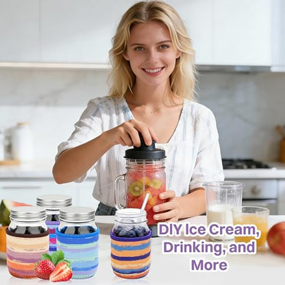 KJQJLY 4 Pcs Mason Jars Sleeves Neoprene 16oz Regular and Wide Mouth Mason Jar Sleeves Holder with Handle (rainbow, 16 OZ) - color: rainbow, size: 16 OZ