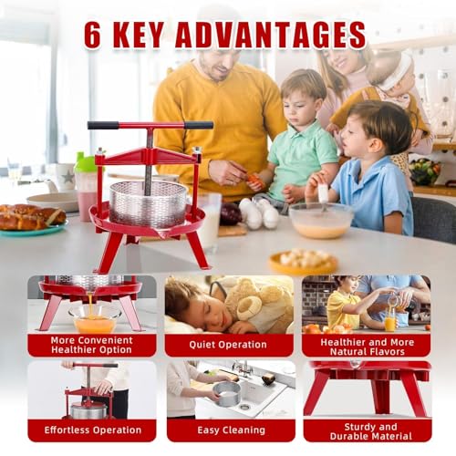 2.38 Gal Fruit Wine Press, Heavy Duty Stainless Steel Cider Press with Swing Beam, Manual Apple Crusher & Juicer for Grapes, Berries, Tomatoes, Cheese