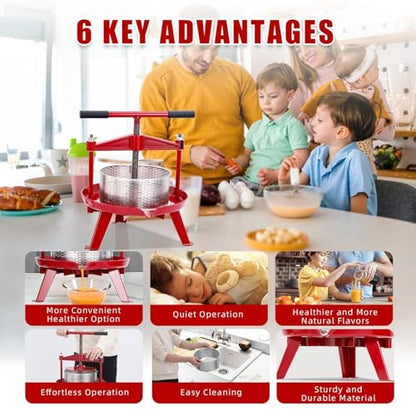 2.38 Gal Fruit Wine Press, Heavy Duty Stainless Steel Cider Press with Swing Beam, Manual Apple Crusher & Juicer for Grapes, Berries, Tomatoes, Cheese