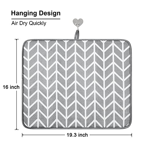 SUBEKYU Dish Drying Mat for Kitchen Counter, Absorbent Microfiber Dishes Drainer Mats/Rack Pads, 2 Pack, Light Grey, Branch - color: Gray Branches 2P