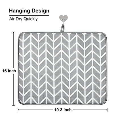 SUBEKYU Dish Drying Mat for Kitchen Counter, Absorbent Microfiber Dishes Drainer Mats/Rack Pads, 2 Pack, Light Grey, Branch - color: Gray Branches 2P