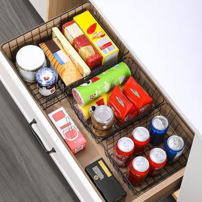 8 Set, Extra Large Wire Baskets for Organizing with Lables, Cabinet Pantry Organization and Storage Bins - Metal Basket for Kitchen, Laundry, Garage, Fridge, Bathroom Countertop Organizer, Black - size: Large-8 Pack
