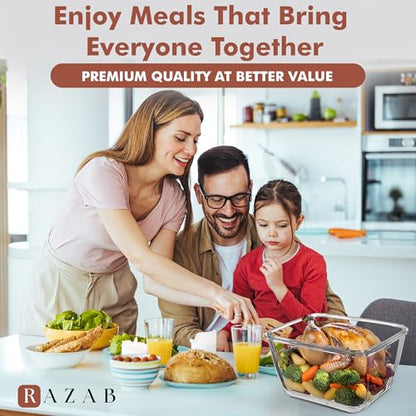 Razab 17 Cups / 132 Oz / 3900ml Large Glass Food Storage Containers with Lids - Leakproof, BPA-Free Large Meal Prep Container Ideal for Roasting Turkey, Store Leftover - Microwave & Oven Safe