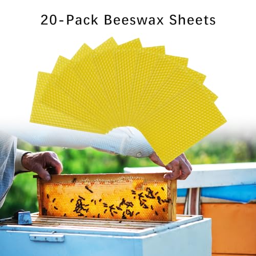 Flylin 20Pcs Beehive Wax Foundation Sheets, Natural Beehive Wax Foundation | Honeycomb Pattern, Smooth Texture, Beeswax Sheets, for DIY Candle Making, Furniture Floor Polishing