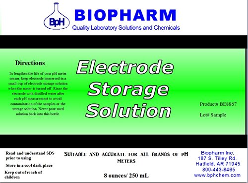 Biopharm pH/ORP Electrode Storage Solution, 250 mL. KCl-Based Formula | Keeps Your Probe Conditioned and Helps Extend its Life. Contains 1M KCl plus other ingredients to improve probe performance.