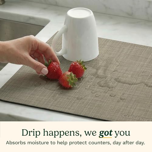 Cuisinart Coffee Mat for Countertop (2 Pack)–Quick-Dry Absorbent Coffee Bar Mat for Espresso Machines & Brew Stations, Also Use as a Dish Drying Mat on Kitchen Counter, Non-Slip, Easy Care, 15” x 20” - color: Taupe