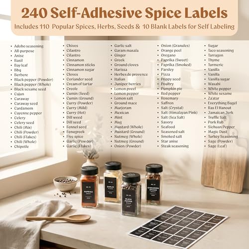 EDELHAUS Glass Spice Jars with Labels (24 x 4oz) Spice Containers with 240 Labels, Shaker Inserts, Funnel, Empty Square Empty Square Seasoning Organizer (Black Lids) - color: Black Lid