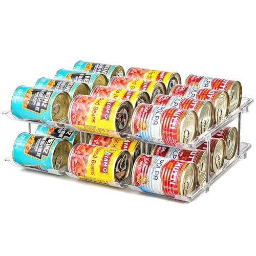 Amllas Can Organizer for Pantry, Stacking Can Storage Organizer Pantry, Automatic Rolling Can Rack for Fridge, 2Tire 3 Columns Can Holder for 24 Cans, Canned Goods Organizer - size: 3*2