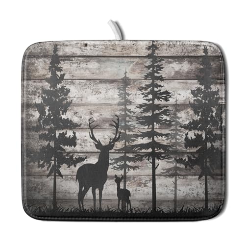 Forest Deer Dish Drying Mat Wildlife Animal Decorative Microfiber Dishes Pad 16x18 Inch Absorbent Reversible Kitchen Counter Drainer Mats - color: Black Forest Deer, size: 16" x 18"