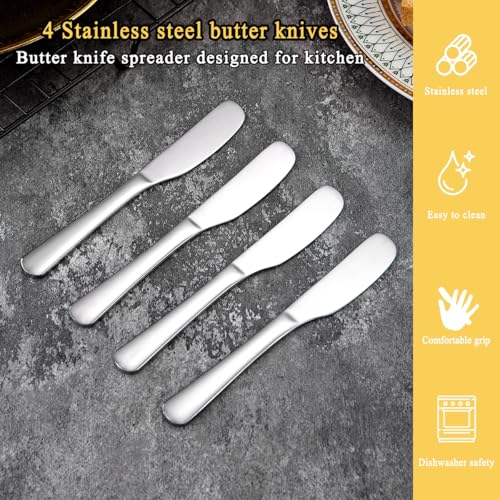 Homquen Stainless Steel Butter Knife, Butter Spreader, Butter Knives, Butter Spreader Knife for Kitchen Restaurant Party, Kitchen Gadgets, Set of 4 - color: 1. Silver