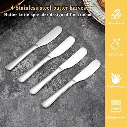 Homquen Stainless Steel Butter Knife, Butter Spreader, Butter Knives, Butter Spreader Knife for Kitchen Restaurant Party, Kitchen Gadgets, Set of 4 - color: 1. Silver