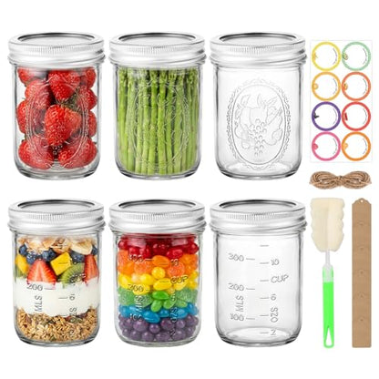 Wide Mouth Mason Jars 16 oz 6 Pack with Airtight Lids & Measurement Marks | Glass Canning Jars Pint Jars for Pickling,Fermenting,Preserving,Freezing,Meal Prep,Overnight Oats & Jam - color: 16fl.oz 6pack