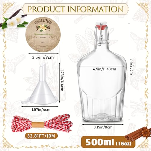 Uiifan 2 Pack 16 oz Vanilla Extract Bottles with Swing Top Flask Whiskey Pocket Clear Glass Flask for Homemade Vanilla Extract Lemon Kombucha Water Apply Christmas Wedding Gift (Clear) - color: Clear, size: 16oz