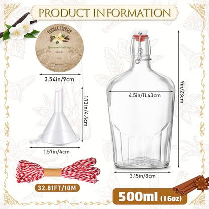 Uiifan 2 Pack 16 oz Vanilla Extract Bottles with Swing Top Flask Whiskey Pocket Clear Glass Flask for Homemade Vanilla Extract Lemon Kombucha Water Apply Christmas Wedding Gift (Clear) - color: Clear, size: 16oz