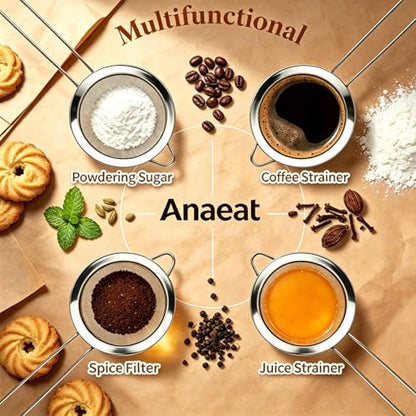 Anaeat Fine Mesh Strainers - Premium Stainless Steel Colander Sieve Sifters, with Durable Mesh and Sturdy Handle, Excellent for Sifting Dry ingredients, Flour, Pastas, Rice, Tea (4.73"） - color: 4.73" Diameter