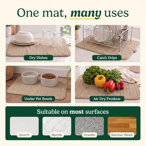 Cuisinart Dish Drying Mat for Kitchen Counter - 2-Pack XL 18x24 Ultra Absorbent Microfiber Dish Mat - Fast Drying, Machine Washable, Foldable Countertop Pad - Safe for Granite & Quartz - color: Geostripe Tan