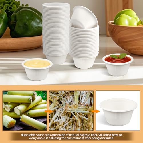 LeonBach 200 Pack 2oz Natural Sugarcane Paper Bowls, Compostable Paper Condiment Snack Sample Tasting Serving Cups Biodegradable Food Containers Small Dipping Cup, White - color: White, style: 2oz-200 Pack