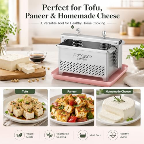 Tofu Press -304 Stainless Steel Cheese Press, Paneer Make and Vegetarian Tofu Press, Heavy Pressure Adjustable,BPA Free, Dishwasher Safe for tofu Maker and ham Press,Meat pressing (6.3*4.7*4.8 in)